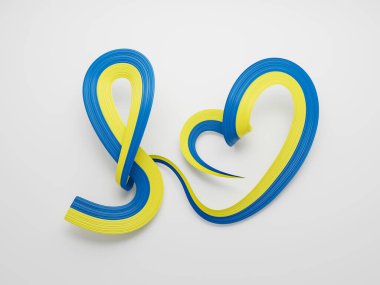 Ukrayna 'nın Kalbi' nin 3D Bayrağı Beyaz Arkaplanda Dalgalı Farkındalık Bayrağı 3D Görüntü