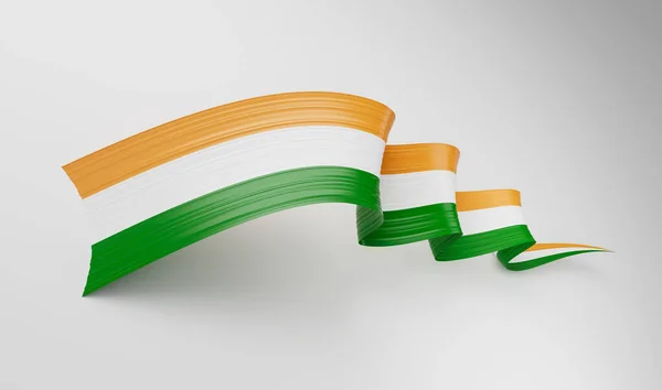 Flagge Von Indien Glänzende Wehende Fahne Band Isoliert Auf Weißem — Stockfoto