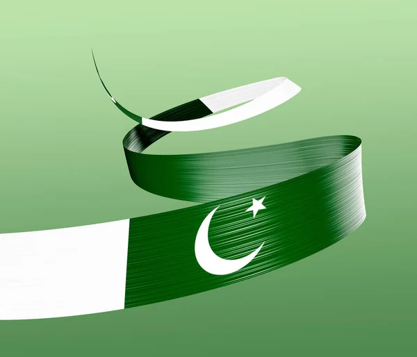 Флаг Пакистана Размахивая Лентой Флаг Пакистана Мягком Зеленом Фоне Иллюстрация — стоковое фото