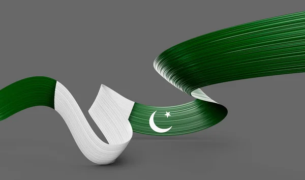 Fahne Von Pakistan Wavy Shiny Pakistan Ribbon Isoliert Auf Grauem — Stockfoto