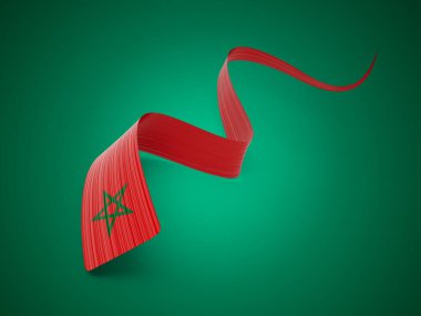 3d Fas Bayrağı 3d Dalgalı Parlak Fas Kurdelesi Yeşil Arkaplanda İzole Edildi 3d Görüntü