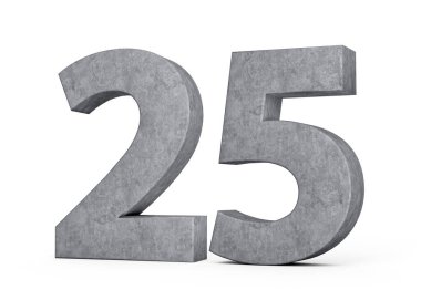 3D Beton Numara 25 Gri Beton Taştan Yapılan Beyaz Arkaplan 3D Görüntü