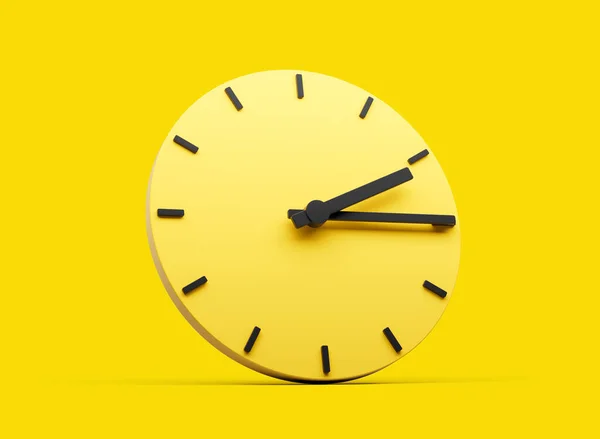 3d Yellow Round Wall Clock 2:15 Two Fifteen Quarter Past Two On Yellow Background 3d illustration