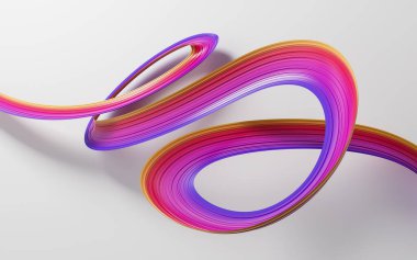 3D Parlak Kurdele Dalgalanan Renkli Kurdele Beyaz Arkaplan 3D Görüntü
