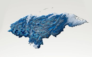 3d Derin Mavi Su Honduras Haritası Gölgeli Yardım Doku Haritası Beyaz Arkaplan 3d Görüntü
