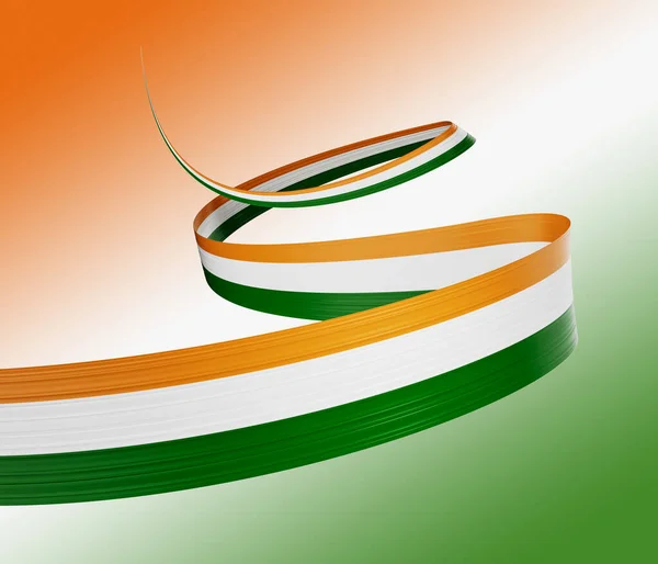 3D印度国旗3D飘扬的丝带旗分离在印度国旗颜色背景3D图解 — 图库照片
