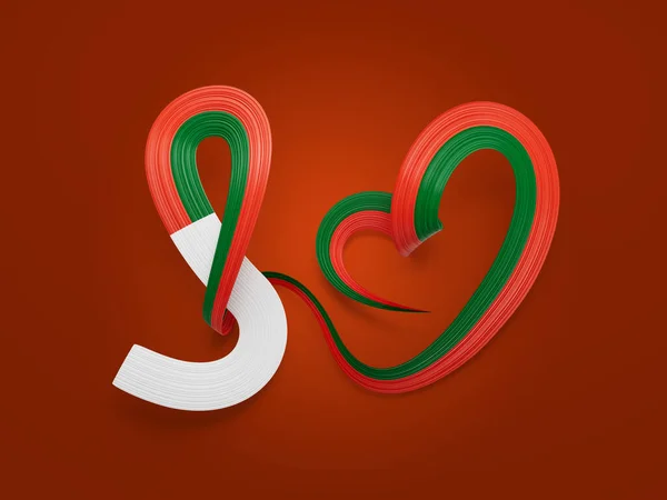 Flag Madagascar Heart Shaped Wavy Awareness Ribbon Flag Red Background — Stock Photo, Image