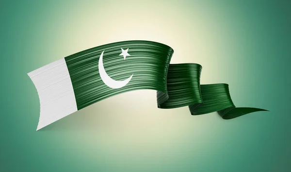 Flagge Pakistans Glänzend Schwingend Pakistanische Flagge Band Auf Weichem Grünen — Stockfoto