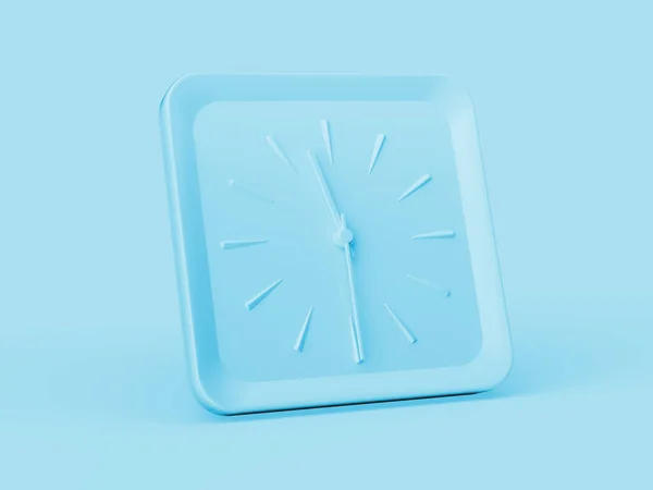 Simples Azul Quadrado Relógio Parede Onze Trinta Meio Passado Fundo — Fotografia de Stock