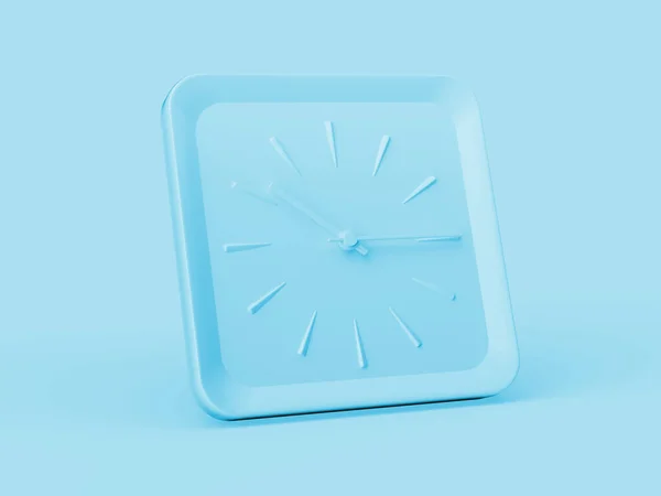 Simple Blue Square Wall Clock Ten Fifteen Quarter Blue Background — Stock Photo, Image