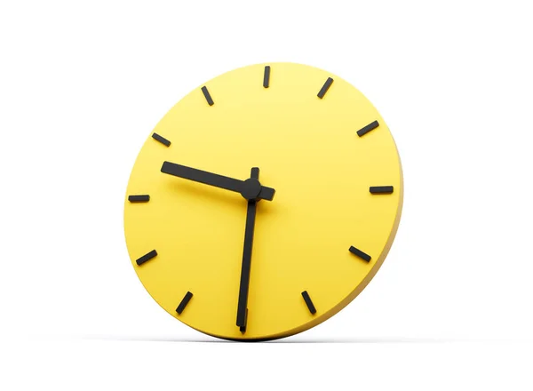 Prosty Żółty Okrągły Zegar Ścienny Dziewięć Trzydzieści Pół Przeszłości Białym — Zdjęcie stockowe