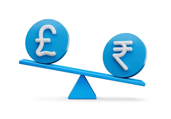 White Pound Rupee Symbol Rounded Blue Icons Balance Weight Seesaw — Stock Photo, Image