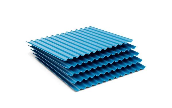 stock image 3d Sea Blue Metallic Stacks Of Corrugated Galvanised Iron For Roof Sheets 3d Illustration