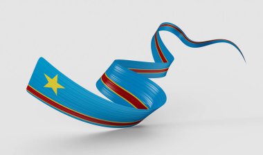 3d Demokratik Kongo Cumhuriyeti bayrağı 3d Sallanan Kurdele Beyaz Arkaplan, 3d Görüntü