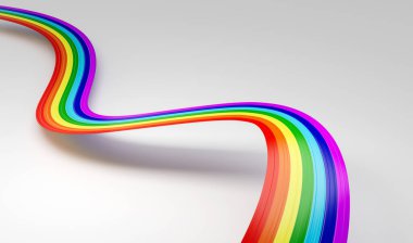 3d Gökkuşağının Bayrağı 3d Dalgalı Parlak Gökkuşağı Kurdelesi Beyaz Arkaplanda İzole Edildi 3d Görüntü