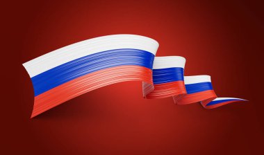 Rusya 'nın 3d Bayrağı 3d Parlak Dalgalı Bayrak Kurdelesi Kırmızı Arkaplanda İzole Edildi, 3d Görüntü