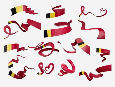 Belçika Bayraklarının 3 boyutlu Stili Beyaz Arkaplanda Bayraklar Dalgalanıyor 3D Görüntü