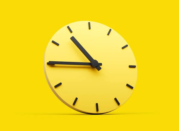 Желтые Круглые Настенные Часы Десять Сорок Пять Кварталов Желтом Фоне — стоковое фото