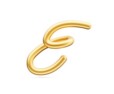 3d Altın Parlak Harf E Alfabesi E Yuvarlak Şişirilebilir Yazı Tipi Beyaz Arkaplan 3d Görüntü