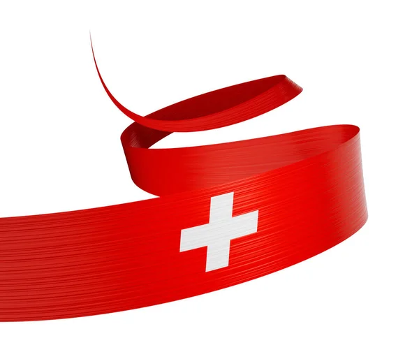 Flagge Der Schweiz Fahnenband Auf Weißem Hintergrund Isoliert Illustration — Stockfoto