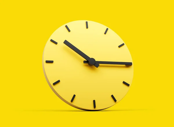 3d Yellow Round Wall Clock 10:15 Ten Fifteen Quarter Past Ten On Yellow Background 3d illustration