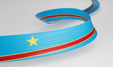Kongo Demokratik Cumhuriyeti 'nin 3D Bayrağı Beyaz Arkaplan 3D Görüntü Üzerine Dalgalı Parlak Kurdele