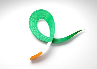 Fildişi Sahili 'nin 3D Bayrağı Parlak Dalgalı Farkındalık Kurdelesi Beyaz Arkaplanda İzole Edilmiş 3D Görüntü