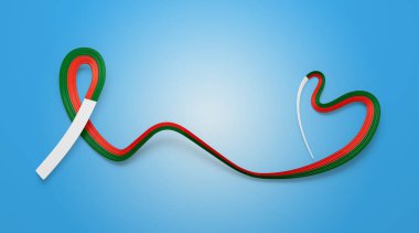 Madagaskar 'ın 3D Bayrağı Dalgalanan Kalp Farkındalığı Kurdelesi Yumuşak Mavi Arkaplan 3D Görüntü