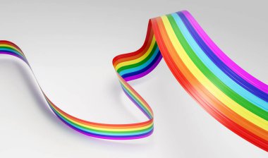 3d Gökkuşağı Bayrağı 3d Dalgalanan Kurdele Bayrakları Beyaz Arkaplanda İzole Edildi, 3d Görüntü