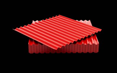 3d Kırmızı Metalik Çürük Demir Yığını Çatı Kalıbı Siyah Arkaplan 3d Görüntü