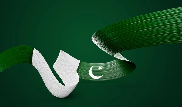 Fahne Von Pakistan Wavy Shiny Pakistan Ribbon Isolated Green Background — Stockfoto