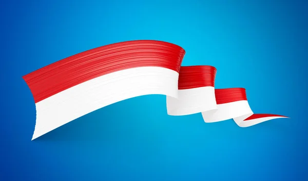 Flag Indonesia Monaco Shiny Waving Flag Ribbon Blue Background Illustration — Stock Photo, Image