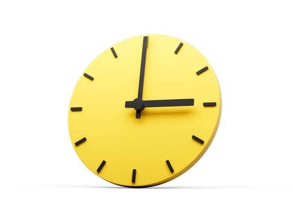 Simples Amarelo Redondo Relógio Parede Clock Três Horas Fundo Branco — Fotografia de Stock