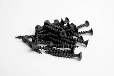 Siyah Metalik Vidalar Hızlandırıcı Cıvataları Sürgüledi Fındık Kapatma Fotoğrafı Beyaz Arkaplanda