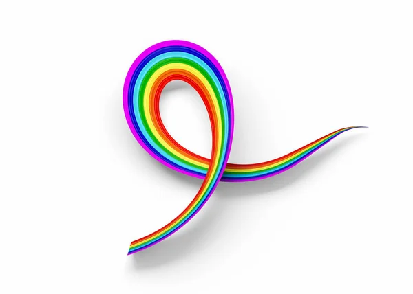 Lippu Rainbow Kiiltävä Aaltoileva Tietoisuus Nauha Lippu Eristetty Valkoisella Taustalla — kuvapankkivalokuva