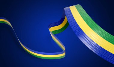 Gabon 'un 3d Bayrağı 3d Dalgalanan Kurdele Bayrağı Mavi Arkaplanda İzole Edildi, 3d Görüntü