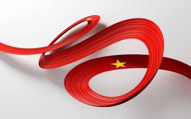 Vietnam 'ın 3D Bayrağı 3D Dalgalanan Bayraklar Beyaz Arkaplanda İzole Edildi, 3D Görüntü