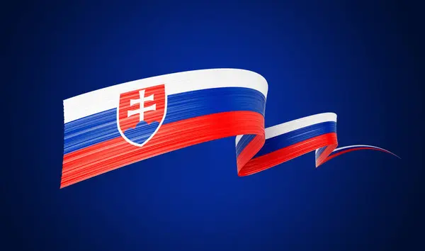 Flag Slovakia Wavy Shiny Slovakia Ribbon Isolated Blue Background Illustration — Stock Photo, Image