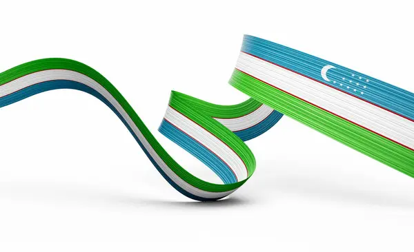 3d Özbekistan Bayrağı 3d Dalgalı Parlak Özbekistan Kurdelesi Beyaz Arkaplan 3d Görüntü İzole Edildi