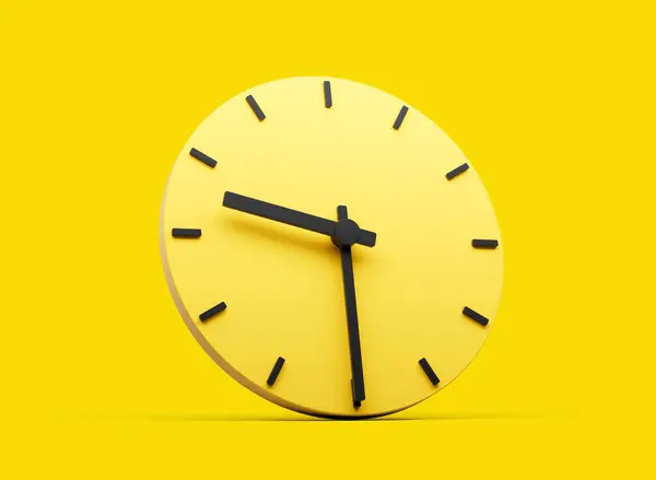 Simples Amarelo Redondo Relógio Parede Nove Trinta Meio Passado Fundo — Fotografia de Stock