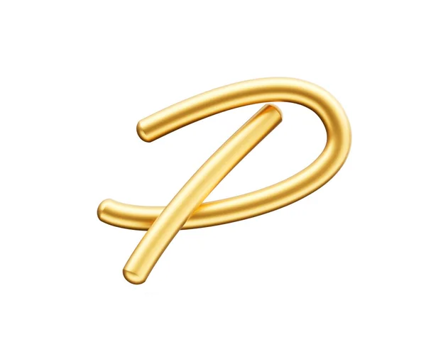3D黄金の光沢のあるキャピタルレターPアルファベットP円形の膨脹可能なフォントの白い背景3Dのイラスト — ストック写真