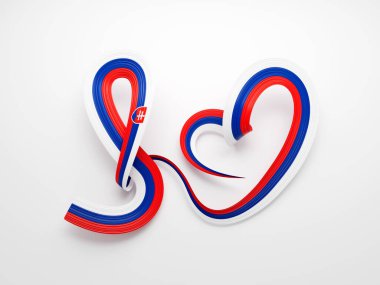 Slovakya Kalbi 'nin 3D Bayrağı Parlak Dalgalı Farkındalık Kurdelesi Beyaz Arkaplan 3D Görüntü