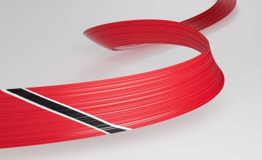Trinidad ve Tobago 'nun 3D Bayrağı Beyaz Arkaplanda İzole Edilmiş Dalgalı Parlak Kurdele 3D Görüntü