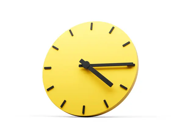 Simple Amarillo Redondo Reloj Pared Cuatro Quince Cuartos Pasados Cuatro — Foto de Stock