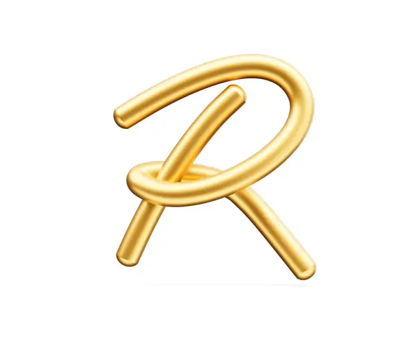 Goldener Glänzender Großbuchstabe Alphabet Abgerundete Aufblasbare Schrift Weißer Hintergrund Illustration — Stockfoto