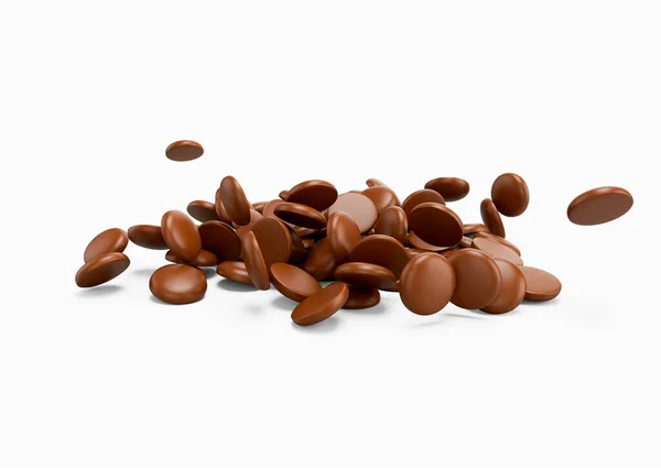 Tmavě Hnědá Čokoládové Lupínky Zaoblený Tvar Monsels Izolované Bílém Pozadí Stock Snímky