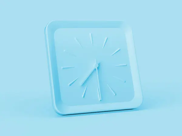 3d Simple Blue Square Wall Clock 7:30 Seven Thirty Half Past 7 Soft Blue Background 3d illustration