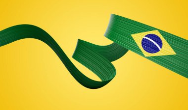 3d Brezilya Bayrağı 3d Dalgalı Parlak Brezilya Kurdelesi Sarı Arkaplanda İzole Edildi 3d Görüntü