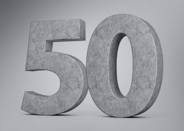 3D Beton Numara: Gri Beton Taş Gri Arka plan 3D Görüntü
