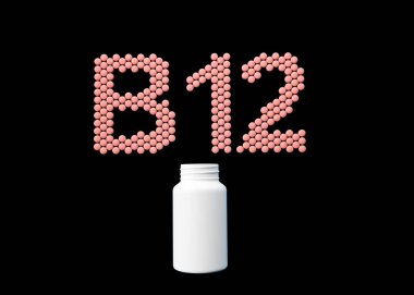 3d Boş Beyaz İlaç Şişesi B12 vitaminli B12 Tablet Siyah Tablet 3d Görüntü